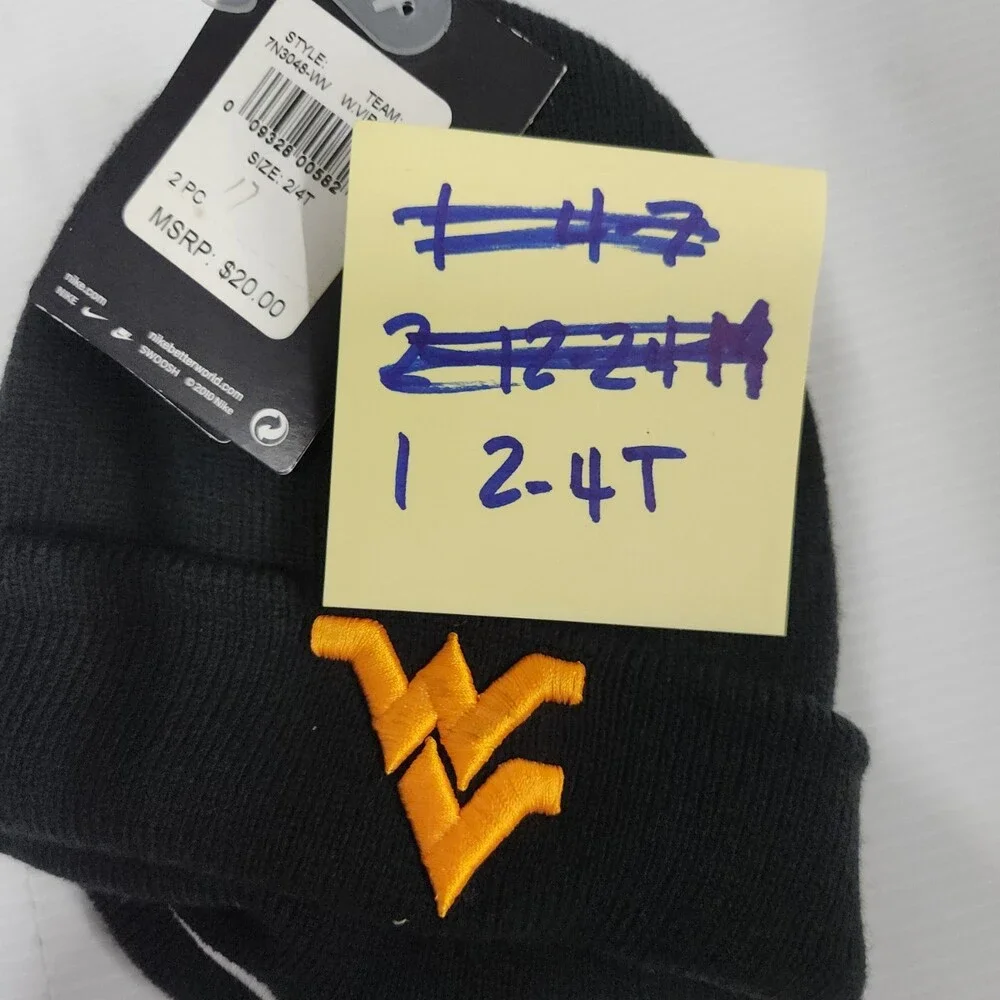 Nike West Virginia Kids Beanie and Mittens Set Black Size 2T/4T New With Tags